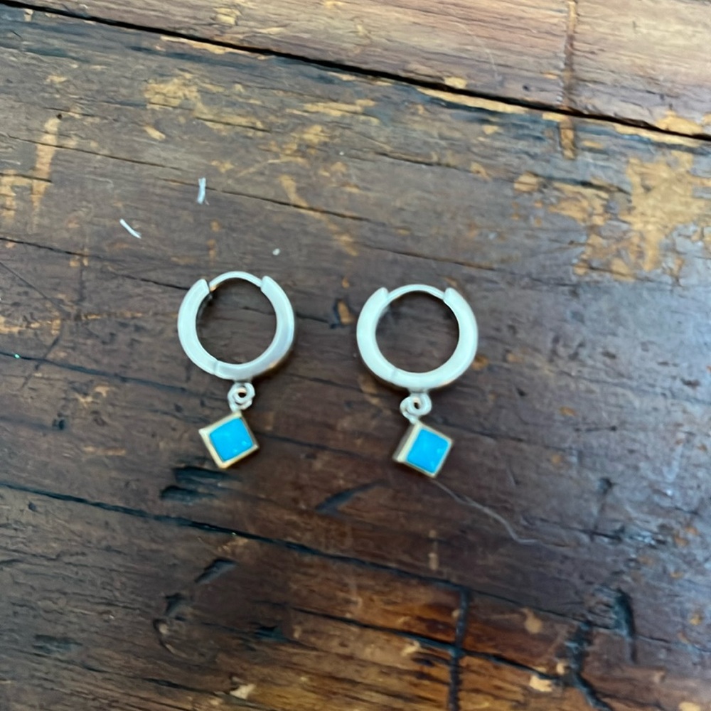 Dennis Hogan Sterling Silver Huggie Earrings with Turquoise and 14k Gold Drop.